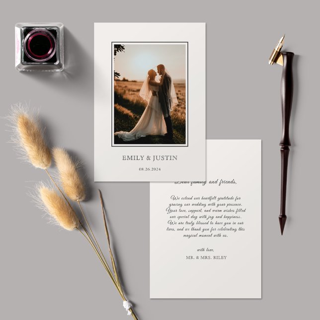 Elegantes Beige Foto Hochzeit Dankeskarte (Von Creator hochgeladen)