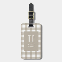 Elegantes Beige-Gingham-Monogramm Gepäckanhänger