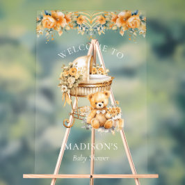 Elegantes Beige & Gold Baby Dusche Begrüßungszeich Acrylschild