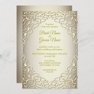 Elegantes Beige Gold Decorative Hochzeitsempfehlun Einladung