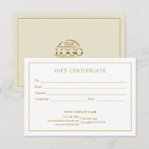 Elegantes Beige-Gold Geschäft-Logo-Geschenkgutsche