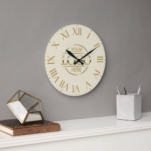 Elegantes Beige-Gold-Markenfirmenlogo Große Wanduhr