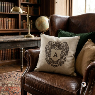 Elegantes beige heraldisches Monogrammwappen Kissen