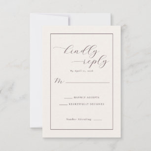 Elegantes Beige Kalligrafie RSVP Karte
