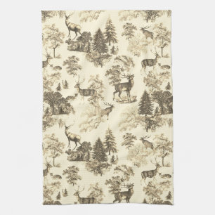 Elegantes beige Land-Toile-Hirschmotiv in Waldland Geschirrtuch