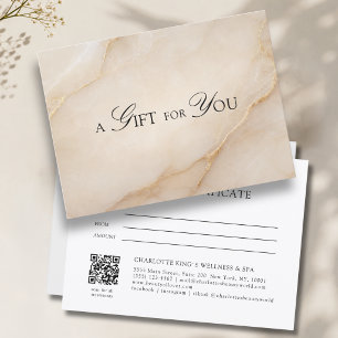 Elegantes Beige-Marmor-QR-Code-Geschenk-Zertifikat