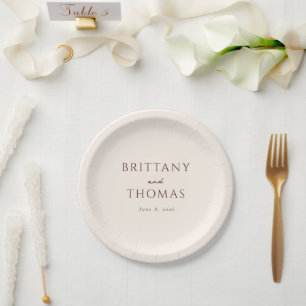 Elegantes Beige Minimalistische Kalligrafie Pappteller