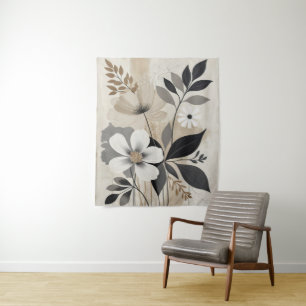 Elegantes Beige Minimalistisches botanisches Desig Wandteppich