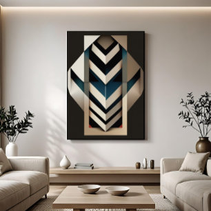 Elegantes Beige-Navy-Art-Deco-Geometrisches Chevro Leinwanddruck