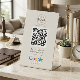 Elegantes Beige Neutral Review QR Code Sockelschild