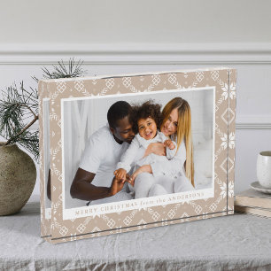 Elegantes Beige Nordic Snowflake Muster Weihnachte Fotoblock