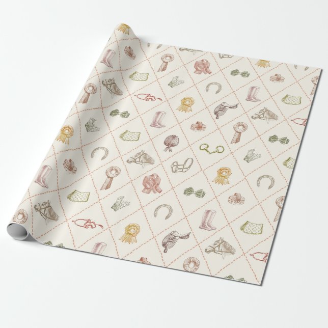 Elegantes Beige-Reiter-Diamantmuster Geschenkpapier (Ungerollt)