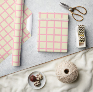 Elegantes Beige & Rosa Geschenkpapier mit Gittermu