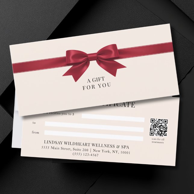 Elegantes Beige-Rot-Schleifen-QR-Code-Geschenkguts (Elegant Beige Red Bow QR Code Gift Certificate)