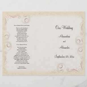 Elegantes Beige Scrollwork Hochzeitsprogramm