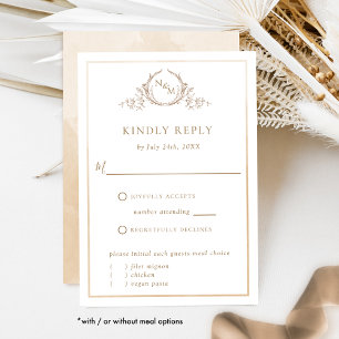 Elegantes Beige und Creme Monogramm, Aquarellfarbe RSVP Karte