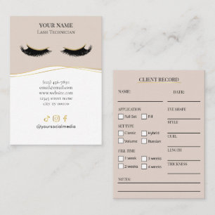 Elegantes Beige- und Gold-Wimpern-Klienten-Formula Visitenkarte