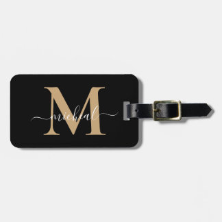 Elegantes Beige- und Schwarz-Monogramm-Schriftzug Gepäckanhänger