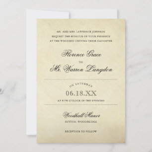 Elegantes Beige Vintag Paper Viktorianisch Wedding Einladung