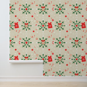 Elegantes Beige Weihnachts-Blumenmuster Tapete