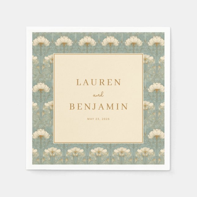 Elegantes Beiges Blumenmuster Vintage Serviette (Vorderseite)