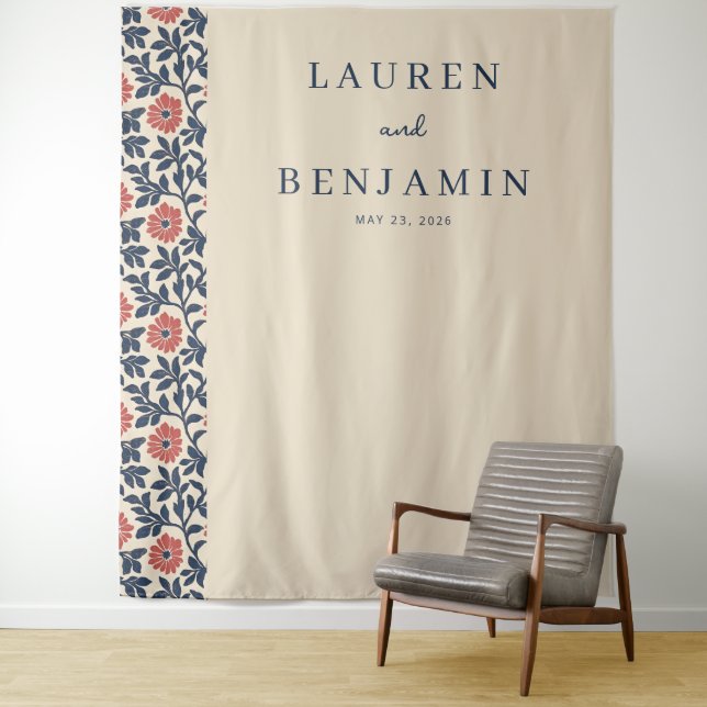 Elegantes Beiges Blumenmuster Wandteppich (Beispiel)