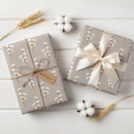 Elegantes Beiges Geschenkpapier mit Baumwollzweig