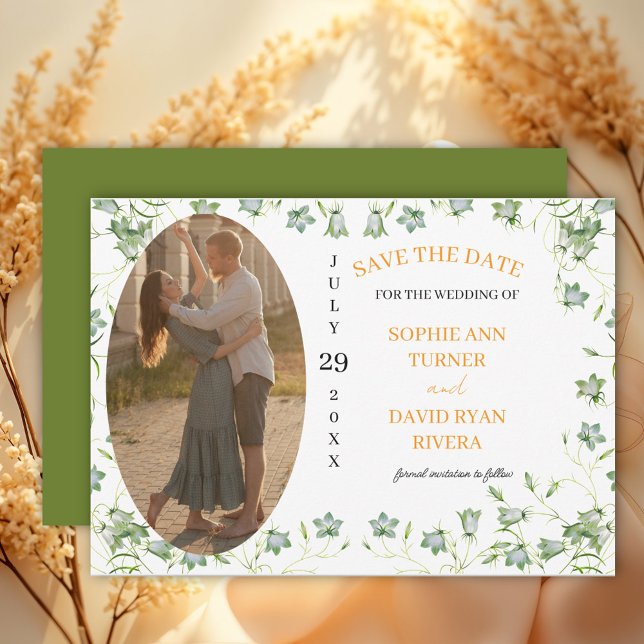 Elegantes Bellflower Wedding Foto Save The Date (Von Creator hochgeladen)