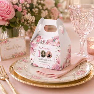 Elegantes benutzerdefiniertes Foto rosa Blumen 100 Geschenkschachtel