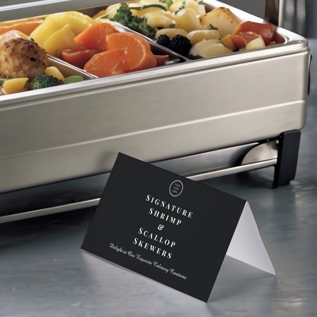 Elegantes, benutzerdefiniertes Logo-Buffet-Label (Black Buffet Dish Name Card)