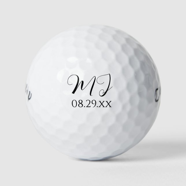 Elegantes benutzerdefiniertes Schwarz-Weiß-Hochzei Golfball (Vorderseite)