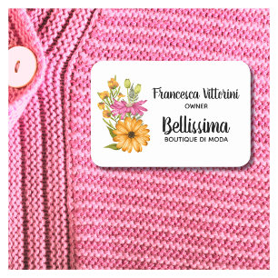 Elegantes Berufliches Aquarell Blumenrosa Gelb Namensschild