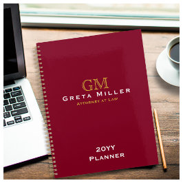 Elegantes Berufliches Burgundy Gold Monogramm Planer