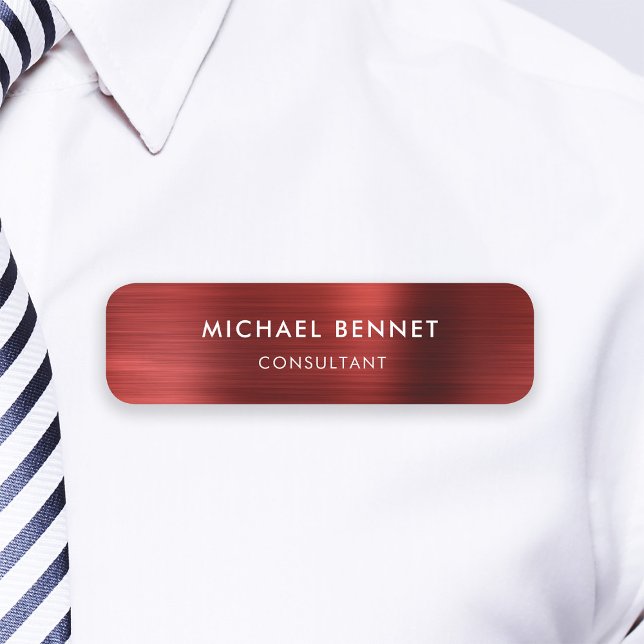 Elegantes Berufliches Geschäft mit Red Metallic Namensschild (Elegant Red Metallic Professional Business Name Tag)