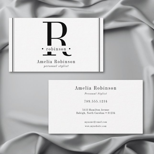 Elegantes Berufliches Monogramm Schwarz & Weiß Visitenkarte (Elegant Professional Monogram Black & White Business Card)