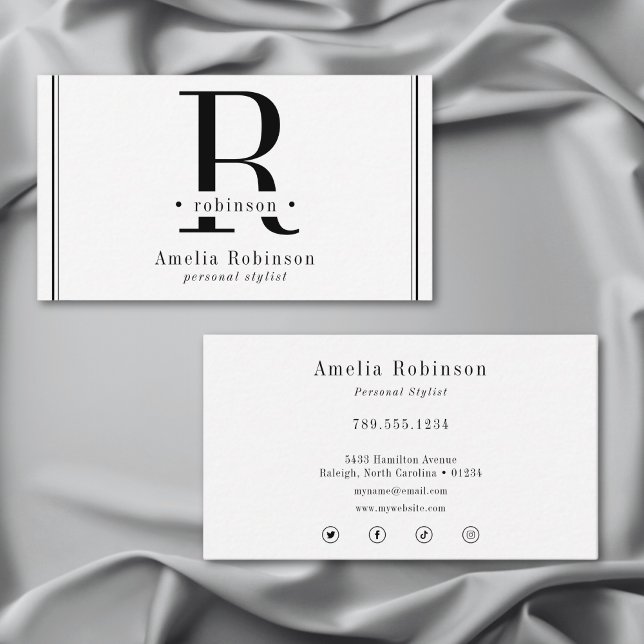 Elegantes Berufliches Monogramm Schwarz & Weiß Visitenkarte (Elegant Professional Monogram Black & White Business Card)
