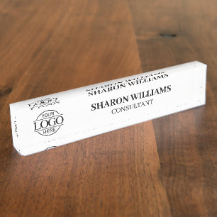 Elegantes Berufliches Schwarz-weißes Büro Namensplakette