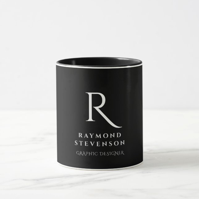 Elegantes Berufliches Schwarz-weißes Mit Monogramm Tasse (Zentrum)
