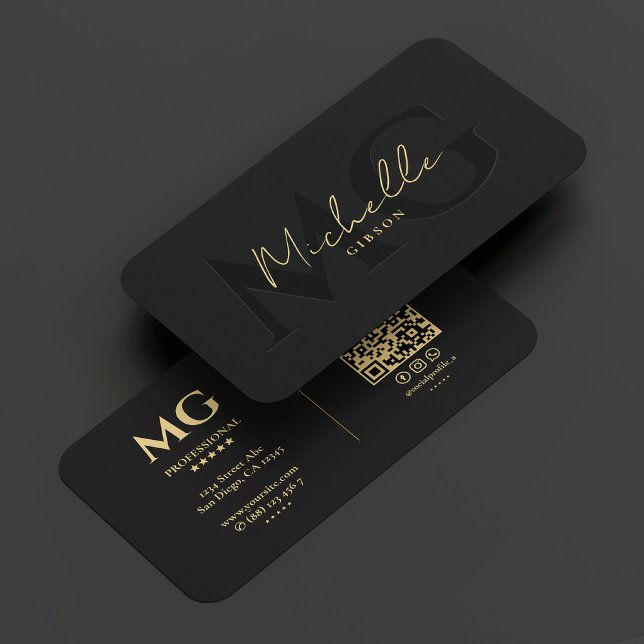 Elegantes Berufliches Schwarzes Modernes Monogramm Visitenkarte (Elegant Modern Professional Black Gold Monogram Business Card
)