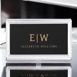 Elegantes Berufliches Schwarzes Monogramm Visitenkarten Dose<br><div class="desc">Behalt deine Kontakte, die stilvoll mit diesem eleganten Beruflichen Black Gold Monogram Business Card Case organisiert werden. Mit einem schwarzen Finish mit einem fett-goldenen Imitat-Monogramm fügt dieser Fall Ihren Alltagserfahrungen eine Touch Luxus hinzu. Kompakt und langlebig, ideal für Networking-Events, Kundenmeetings oder tägliche Büroanwendungen. Personalisieren Sie es mit Ihren Initialen für...</div>