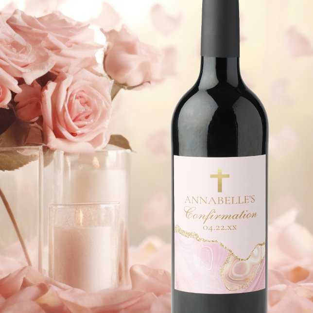 Elegantes Bestätigungs-Party Rosa Gold Personalisi Weinetikett (Von Creator hochgeladen)