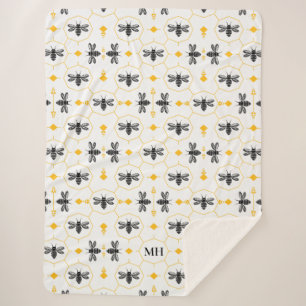 Elegantes Bienenmuster Gelb Modernes Schwarzes Mon Sherpadecke