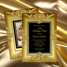 Elegantes Birthday Foto Black Gold Golden Frame