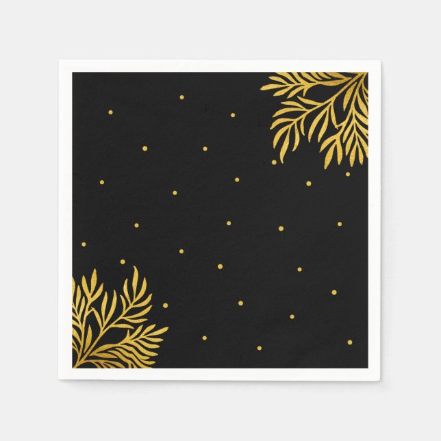 Elegantes Birthday Gold Black Foliage Party Serviette (Vorderseite)