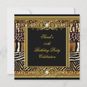 Elegantes Birthday Party Black Gold Mixed Animal Einladung