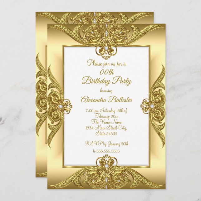 Elegantes Birthday Party Foto Cream Gold Frame Einladung (Vorne/Hinten)