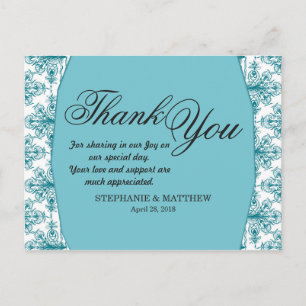 Elegantes Biscay Bay Blue & White Damask Muster Postkarte