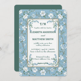 Elegantes Biue & White Overlay Foto Blume Hochzeit Einladung