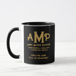 Elegantes Black 3 Letter Gold Monogram Logo Tasse