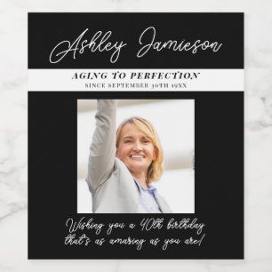 Elegantes Black 40 Birthday Aged to Perfection Fot Weinetikett